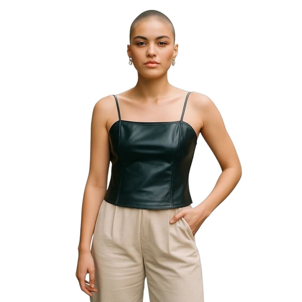 Vintage Y2K XOXO Black Leatherette Tank Top MD Grunge Punk Dark Gothic